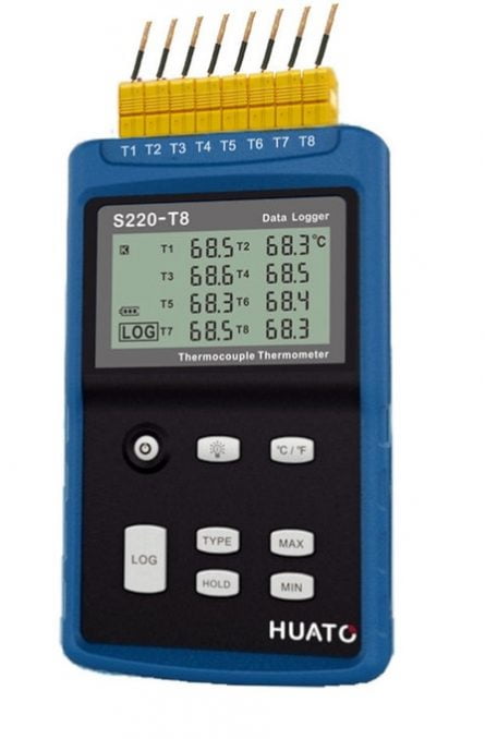 Portable recorder display for 8-channel thermocouple PNE8