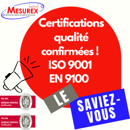 MESUREX maintient ses Certifications ISO9001 et EN9100